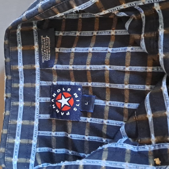 Panhandle Slim Shirt Mens Large Plaid Tattersall Long Sleeve Pearl Snap Western - Picture 5 of 5